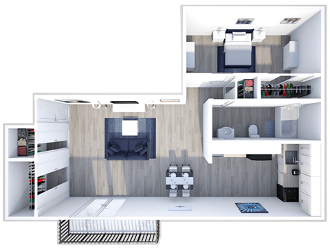 Floor plan for 1 bed, 1 bath, 560 sqft